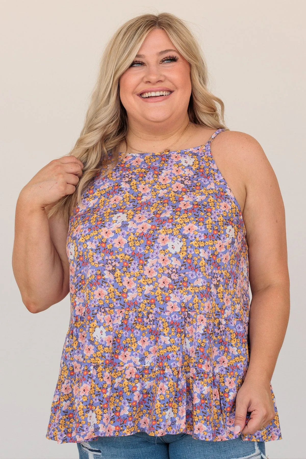 Loveliest Leaves Floral Tank- Dark Periwinkle