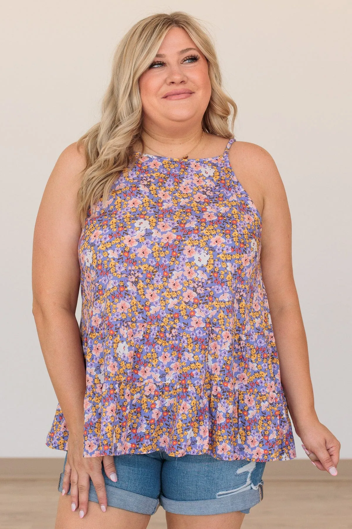 Loveliest Leaves Floral Tank- Dark Periwinkle