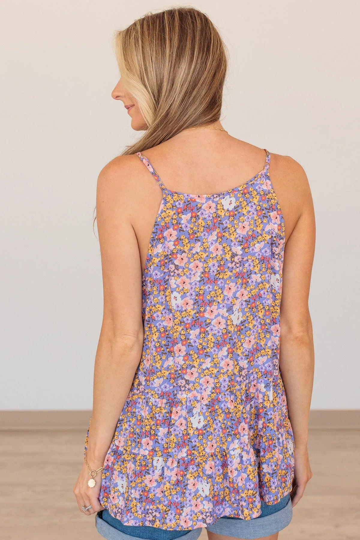 Loveliest Leaves Floral Tank- Dark Periwinkle