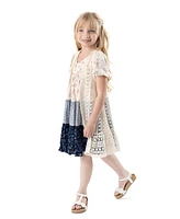 Macy's Rare Editions Toddler & Little Girls Floral-Print Colorblocked Dress Crochet Vest, 2 Piece Set