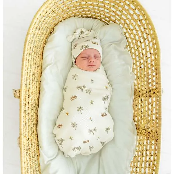 Makemake Organics Organic Swaddle Blanket & Hat, Malibu