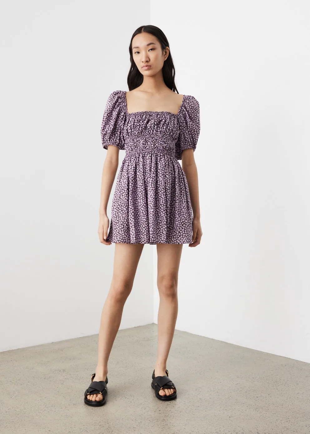 Matteau -  Shirred Peasant Mini Dress - Dress