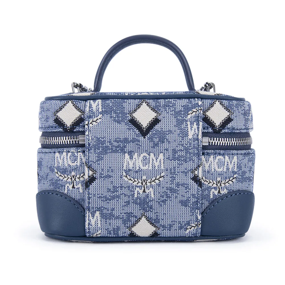 MCM Vintage Monogram Jacquard Crossbody Bag Blue  X-Mini