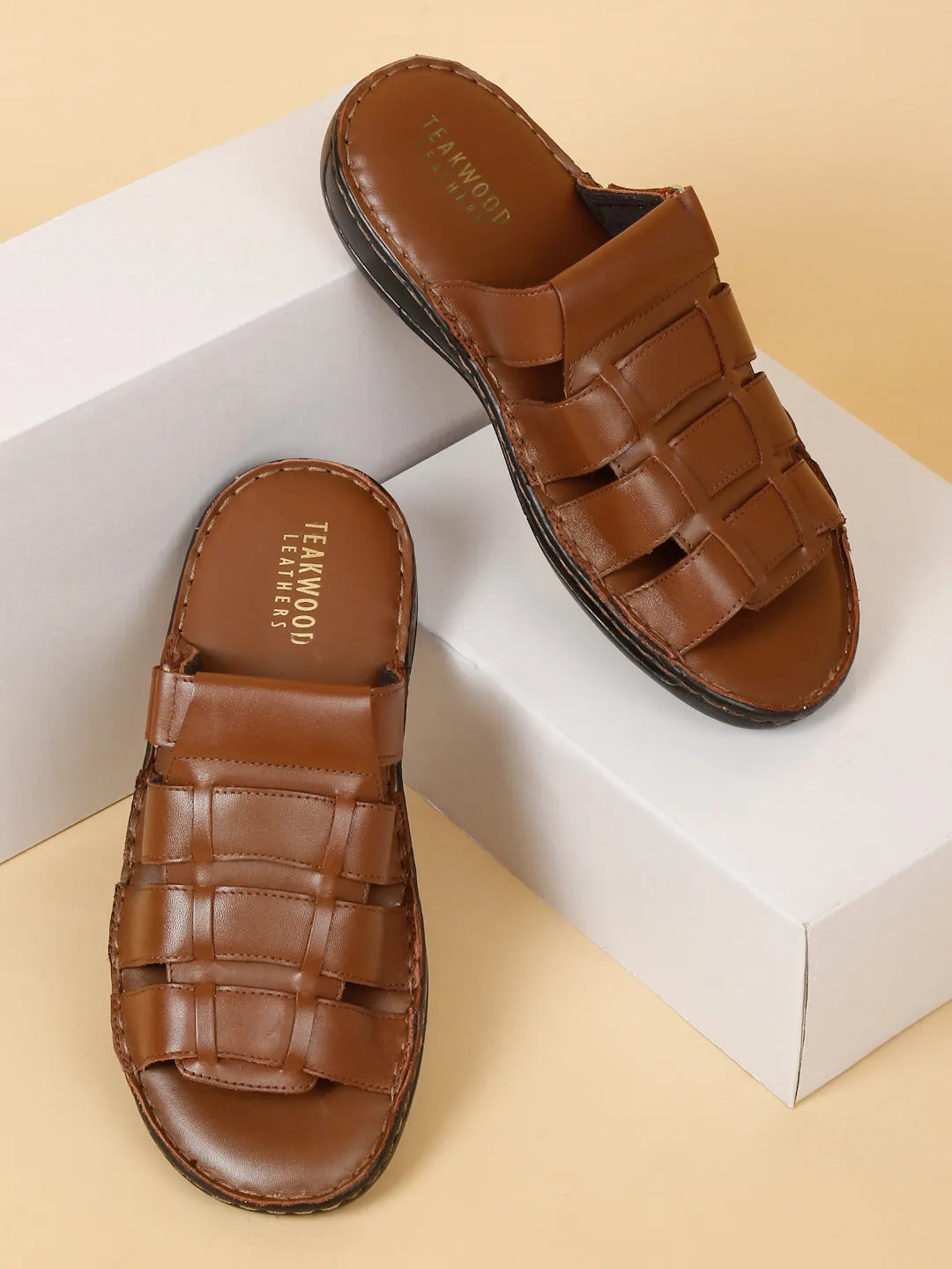 Men Tan Leather Sandals