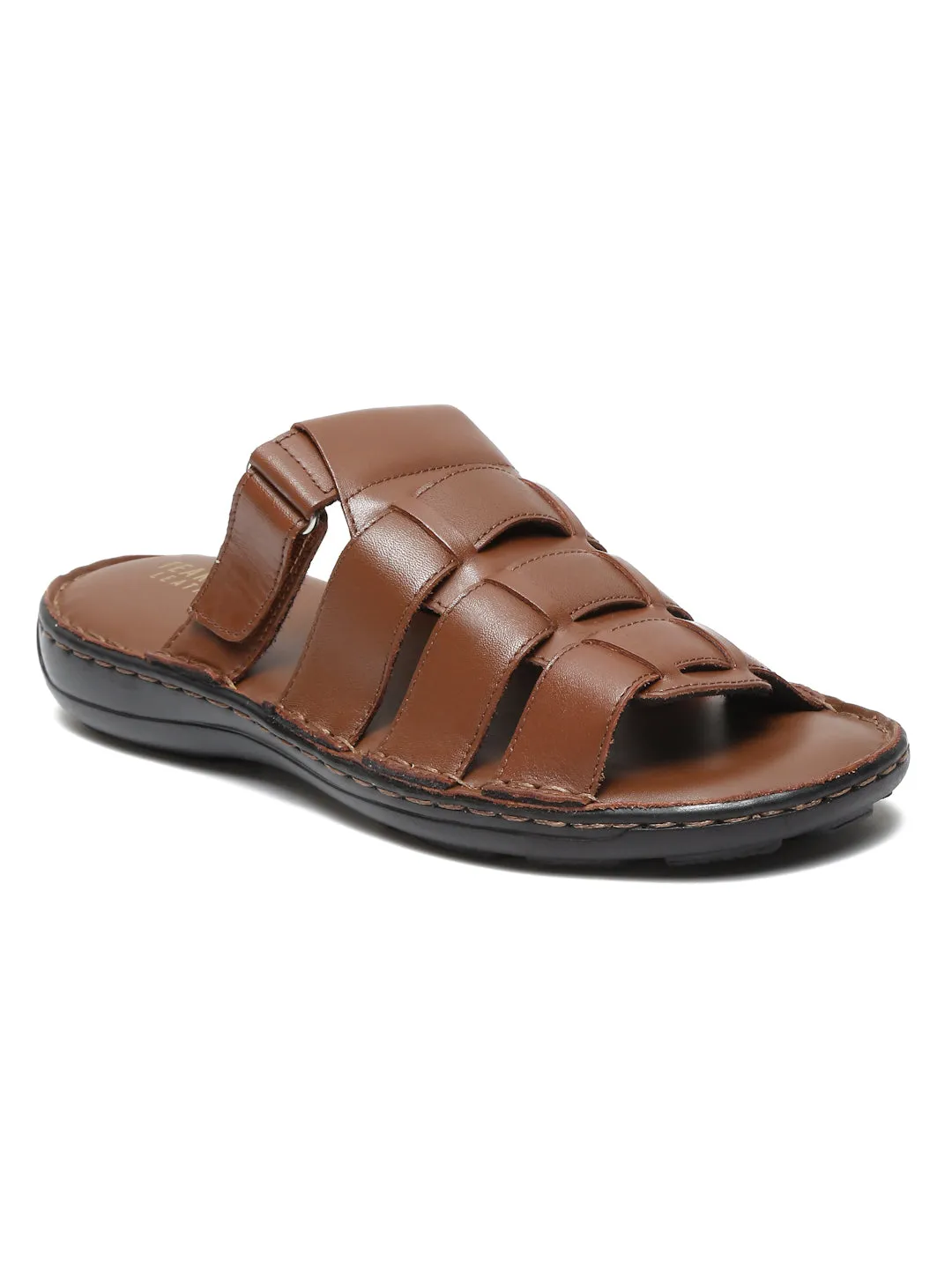 Men Tan Leather Sandals