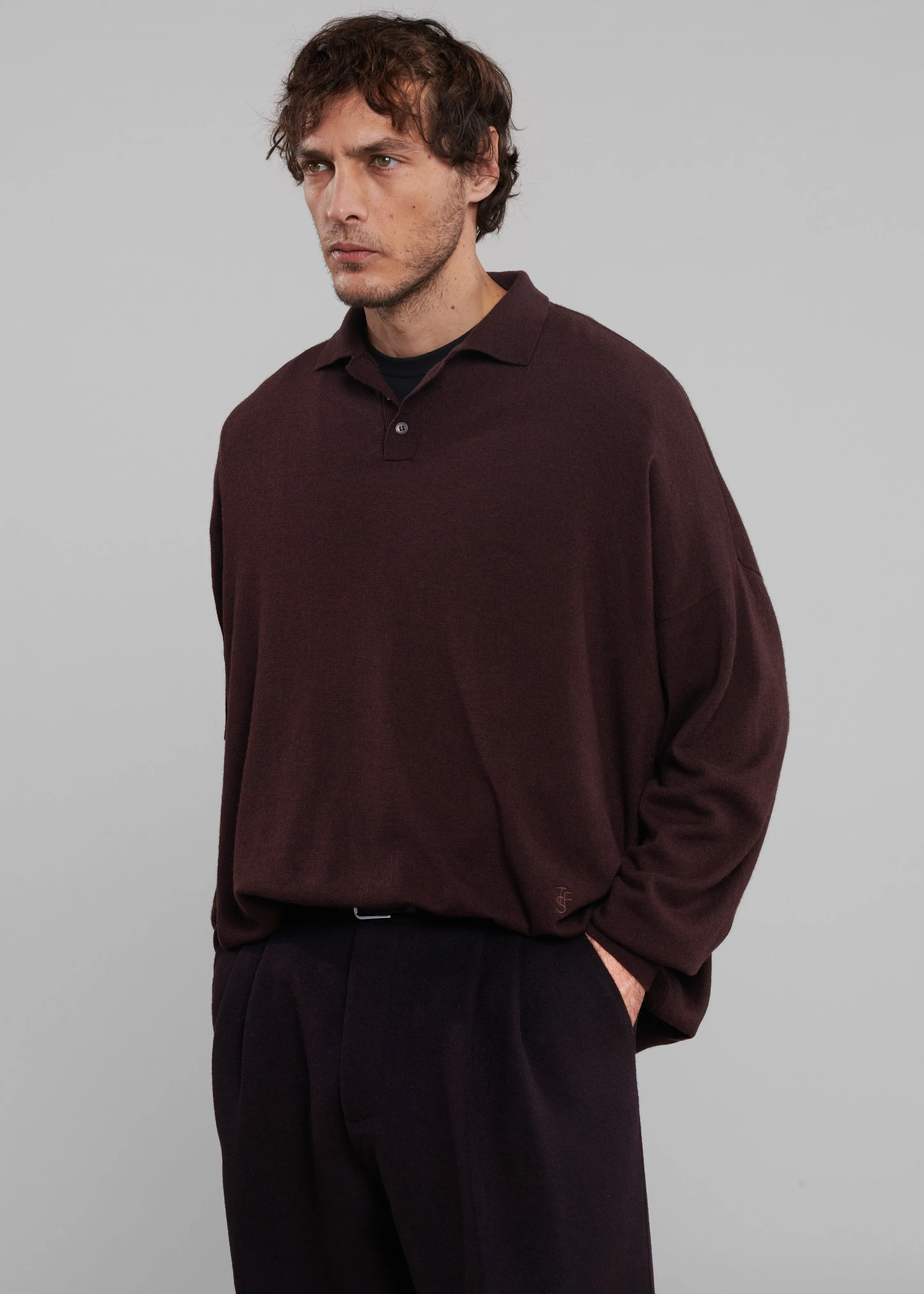 Meriel Wool Polo Sweater - Chocolate Plum