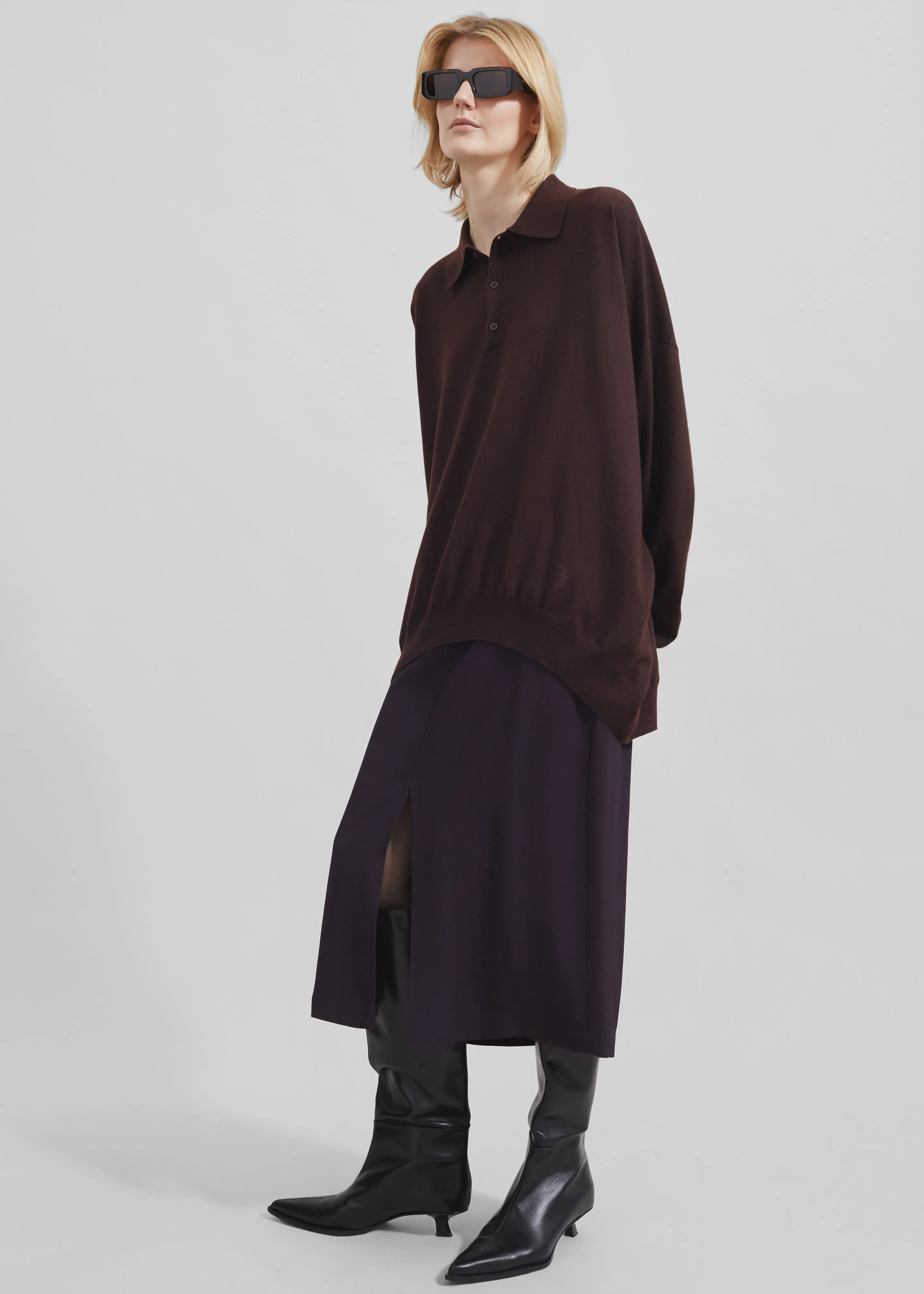 Meriel Wool Polo Sweater - Chocolate Plum