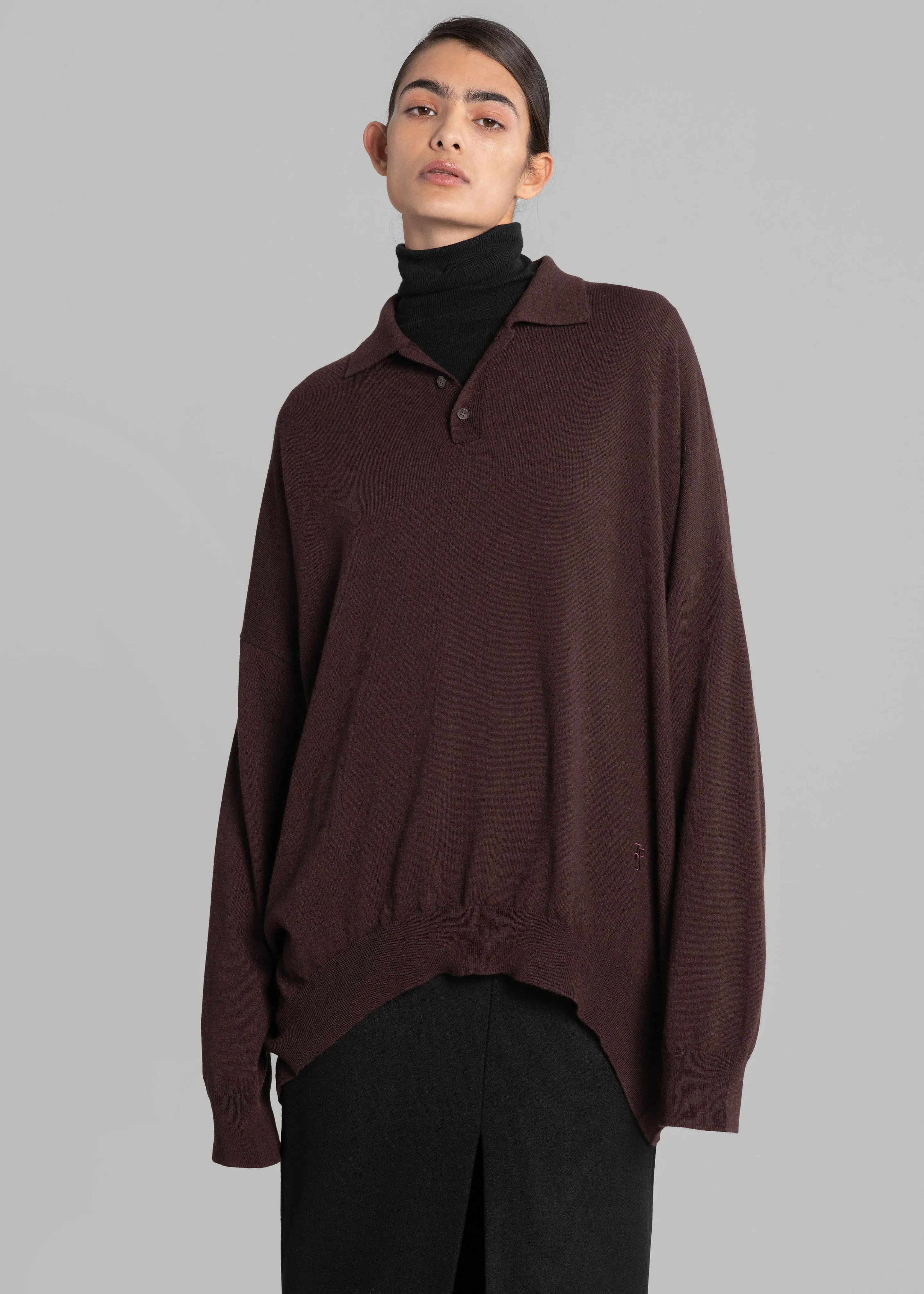 Meriel Wool Polo Sweater - Chocolate Plum