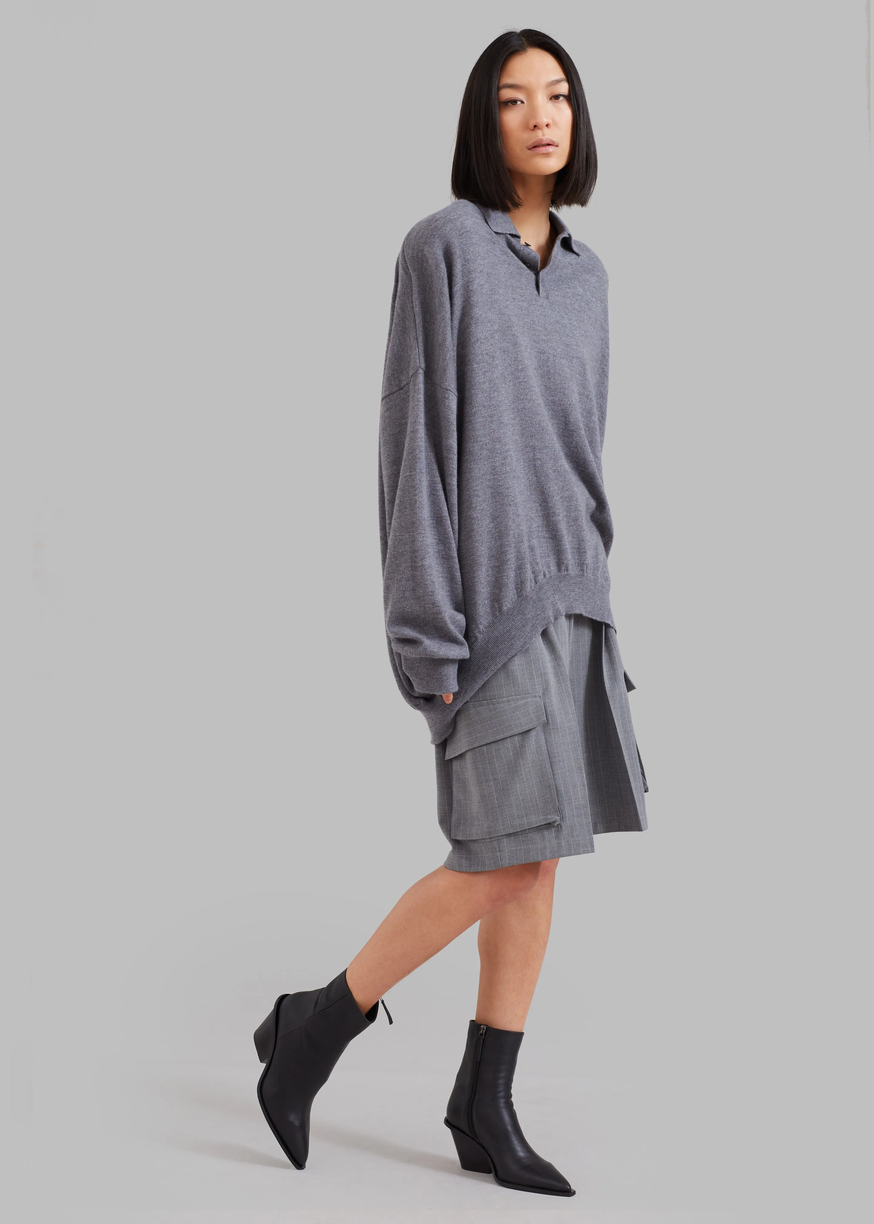 Meriel Wool Polo Sweater - Grey