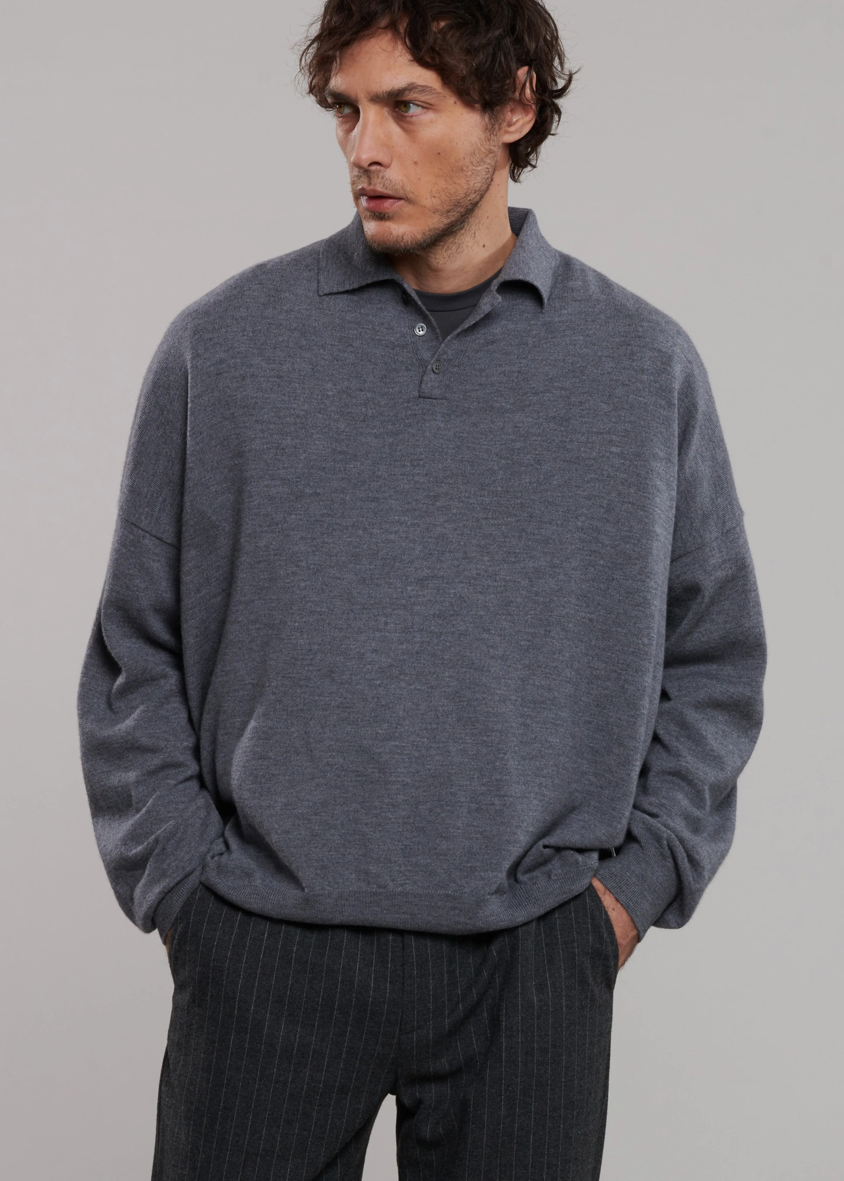 Meriel Wool Polo Sweater - Grey