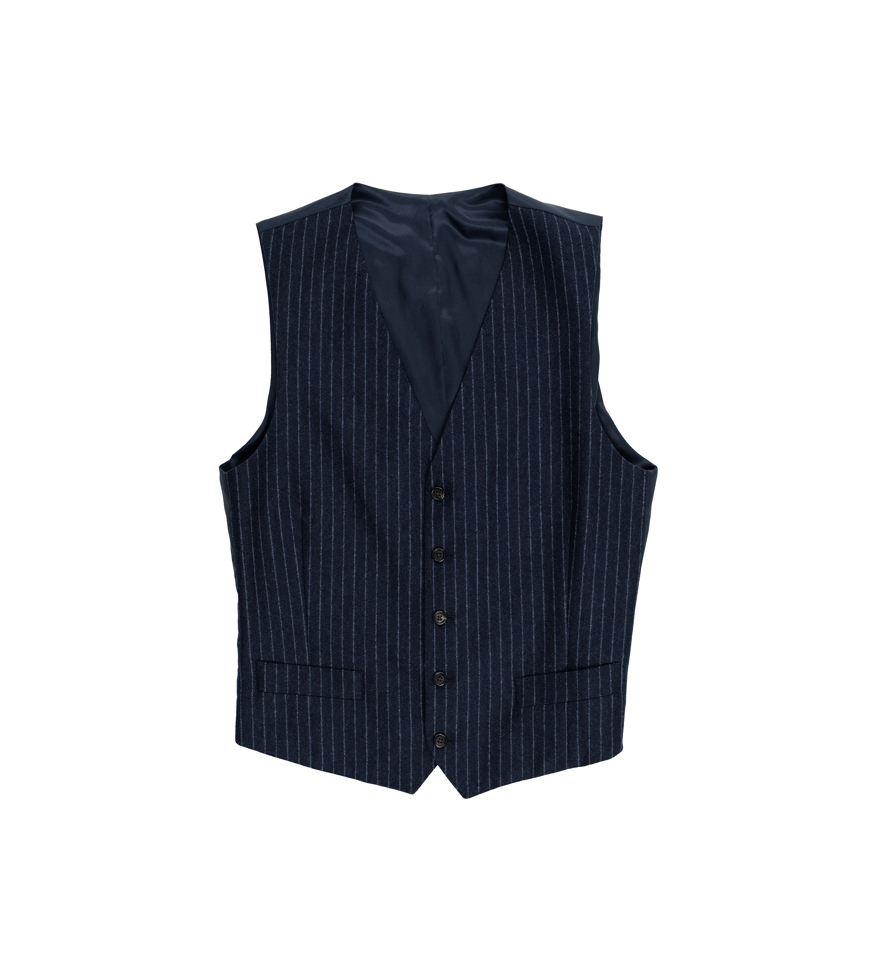 Mid Navy Blue Flannel Narrow Chalk Stripe Vest | He Spoke Style