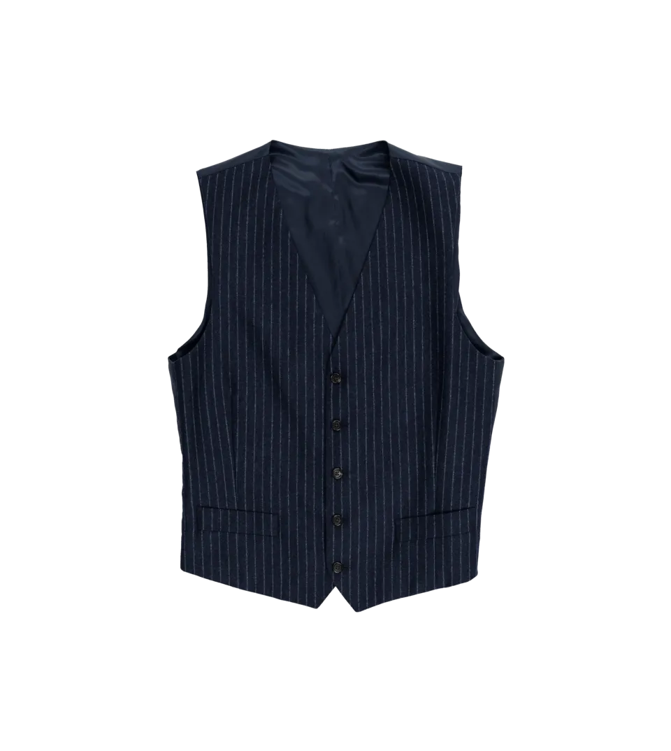 Mid Navy Blue Flannel Narrow Chalk Stripe Vest | He Spoke Style