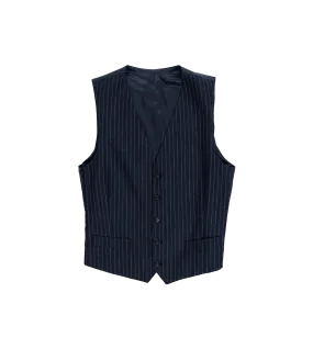 Mid Navy Blue Flannel Narrow Chalk Stripe Vest | He Spoke Style