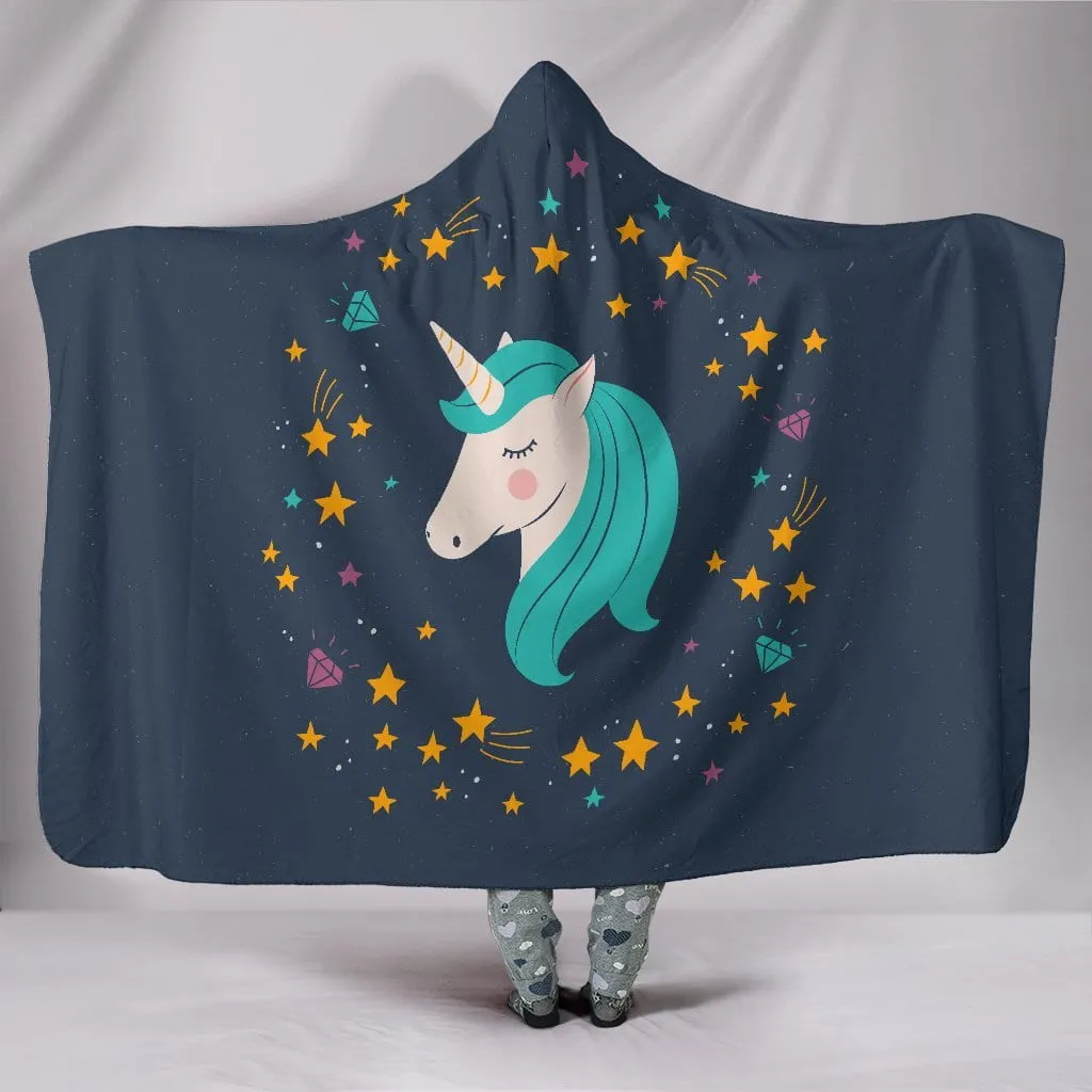 Midnight Blue Starry Night Unicorn Hooded Blanket