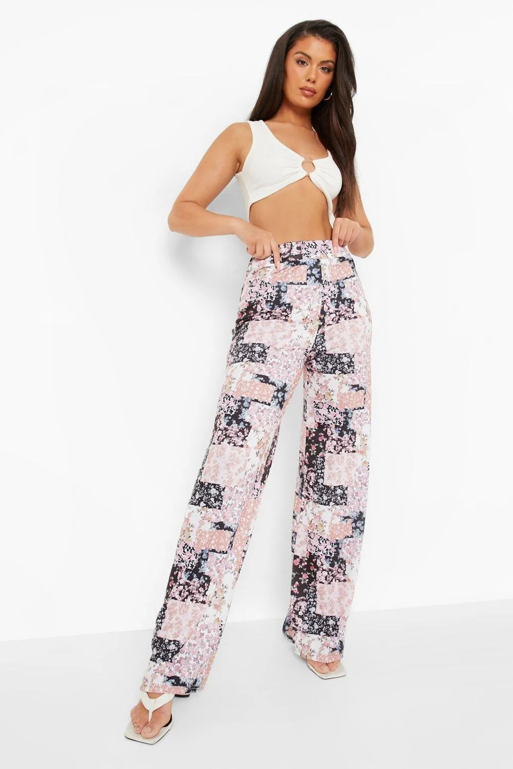 Mixed Ditsy Floral Wide Leg Pants