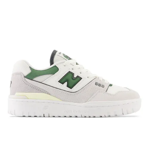 New Balance Women's 550 in White/Green/Grey Leather