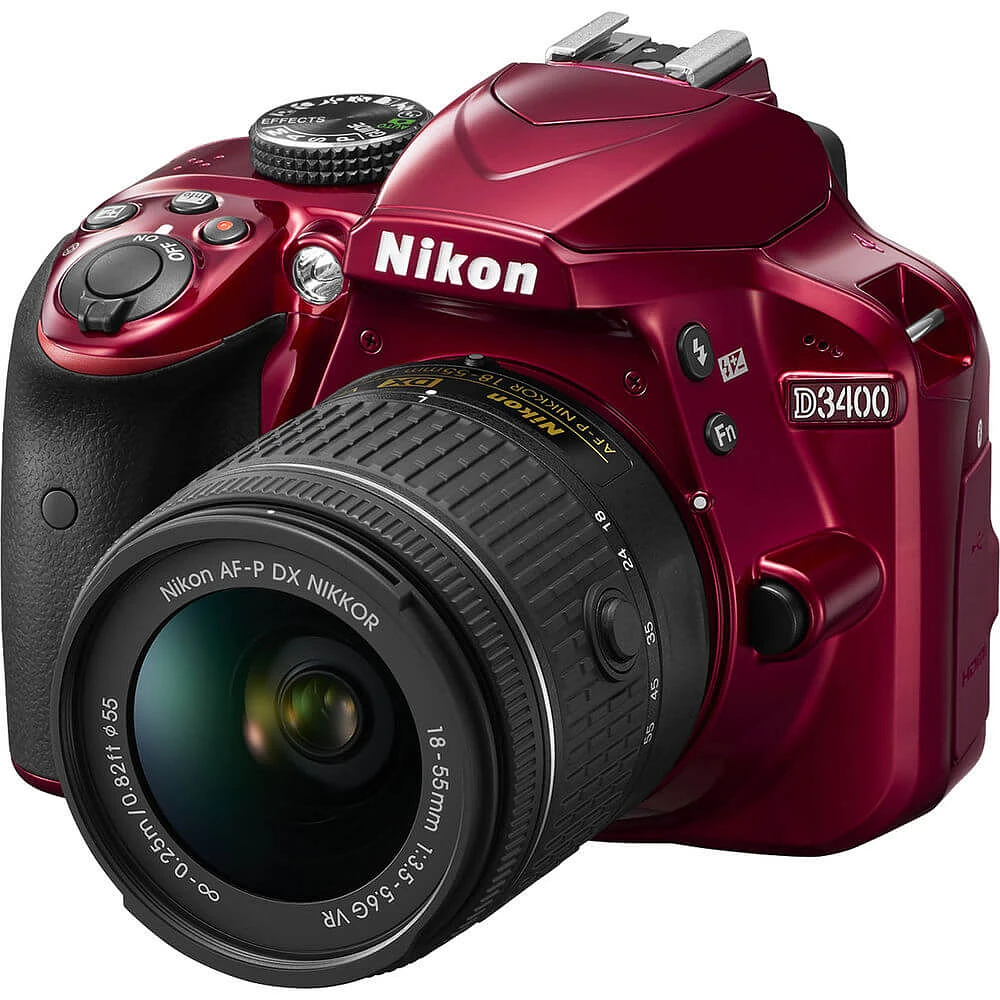 Nikon 1572 D3400 DSLR Camera with 18-55mm Lens (Red) | Electronic Express