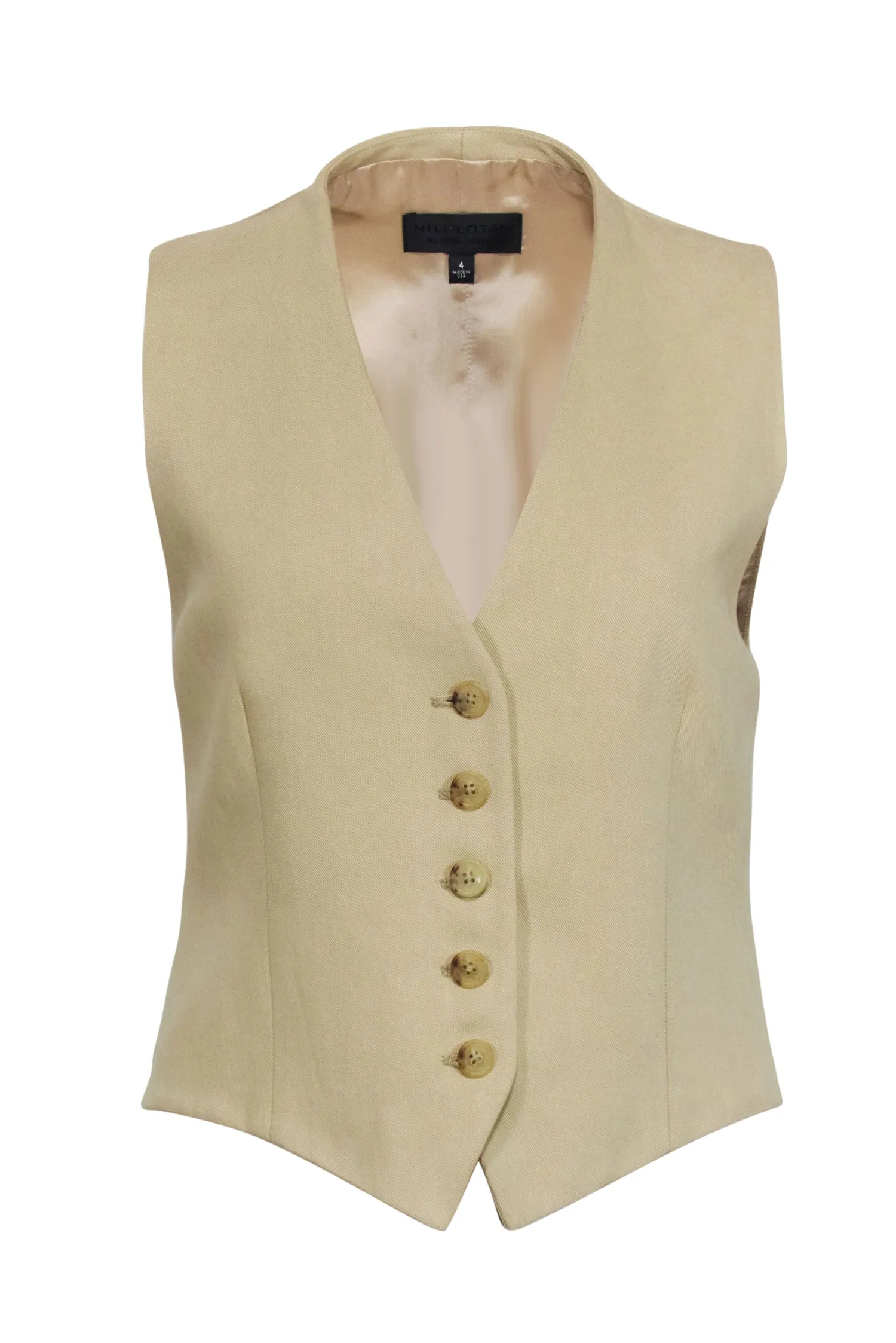 Nili Lotan - Beige Linen Blend Button Front Vest Sz 4