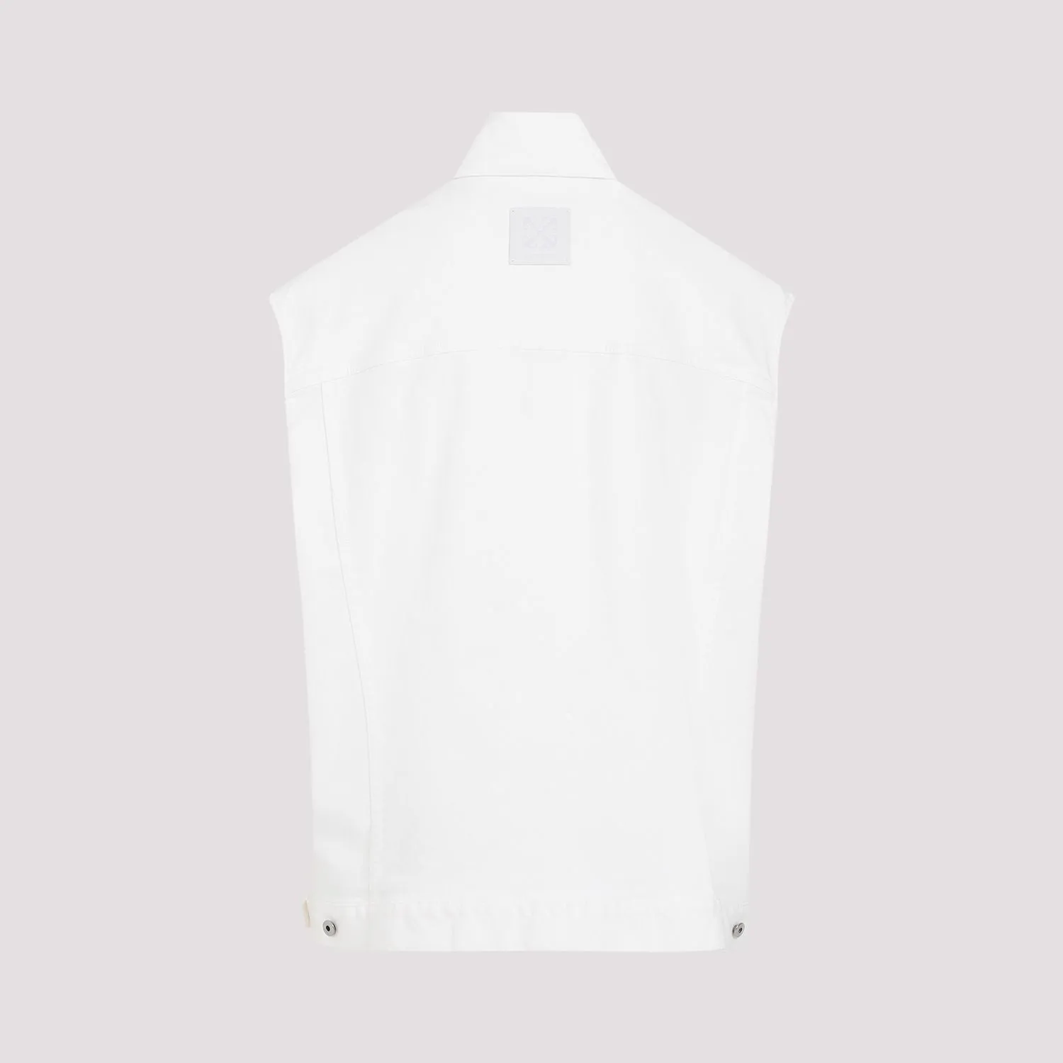 OFF-WHITE White Denim Vest with Logo Embroidery and Classic Collar for Men