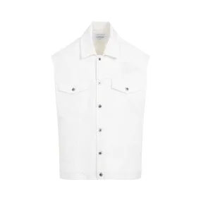 OFF-WHITE White Denim Vest with Logo Embroidery and Classic Collar for Men