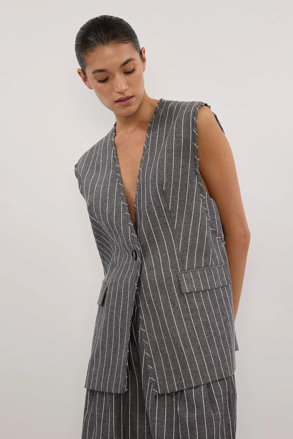 OLLIE SLATE STRIPE OVERSIZED VEST