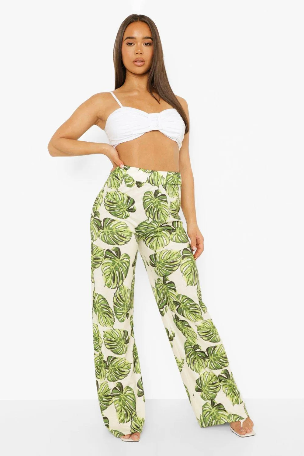 Palm Print Wide Leg Pants