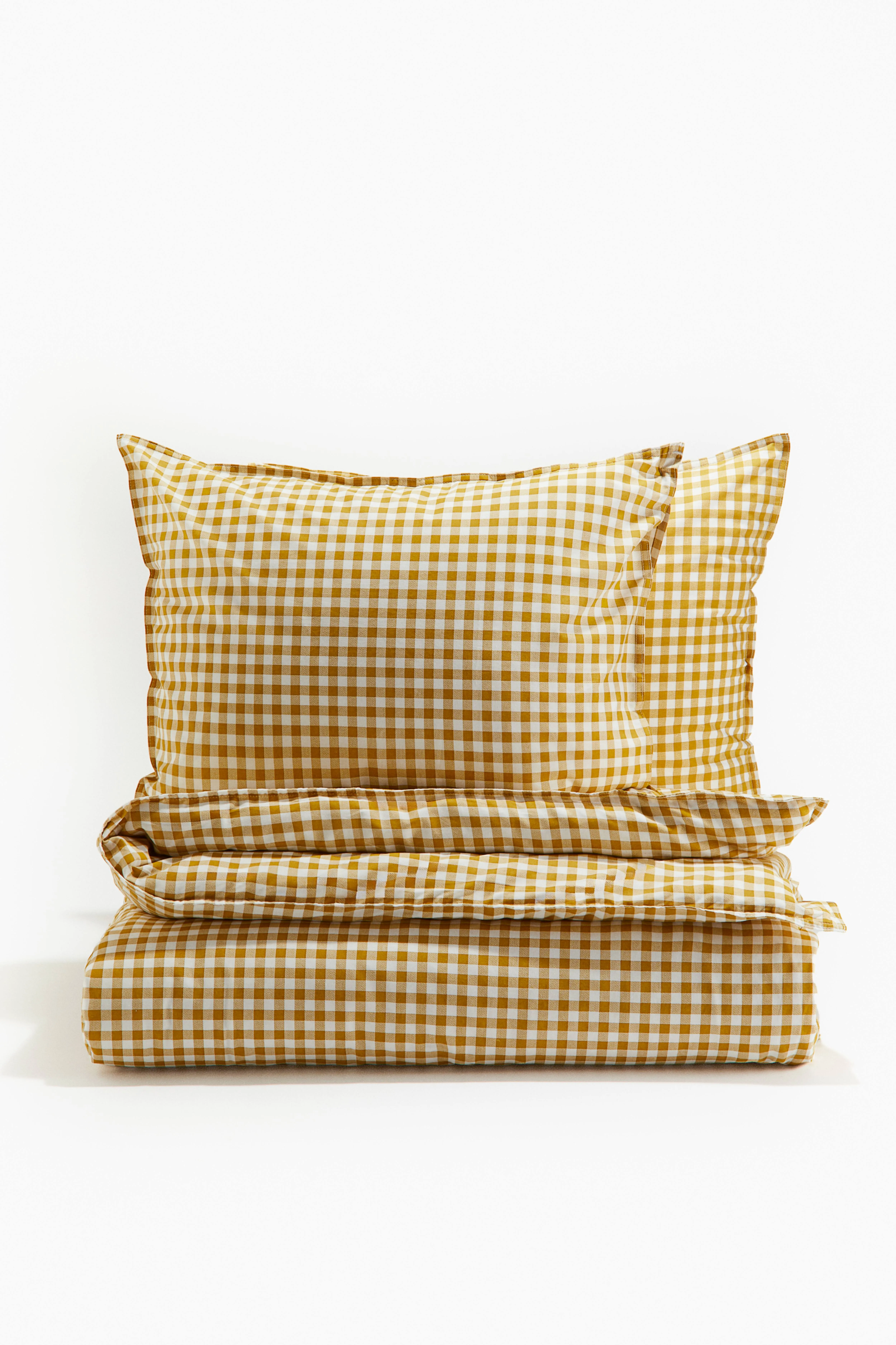 Patterned double/king size duvet cover set - Yellow/Gingham-checked - Home All | H&M GB