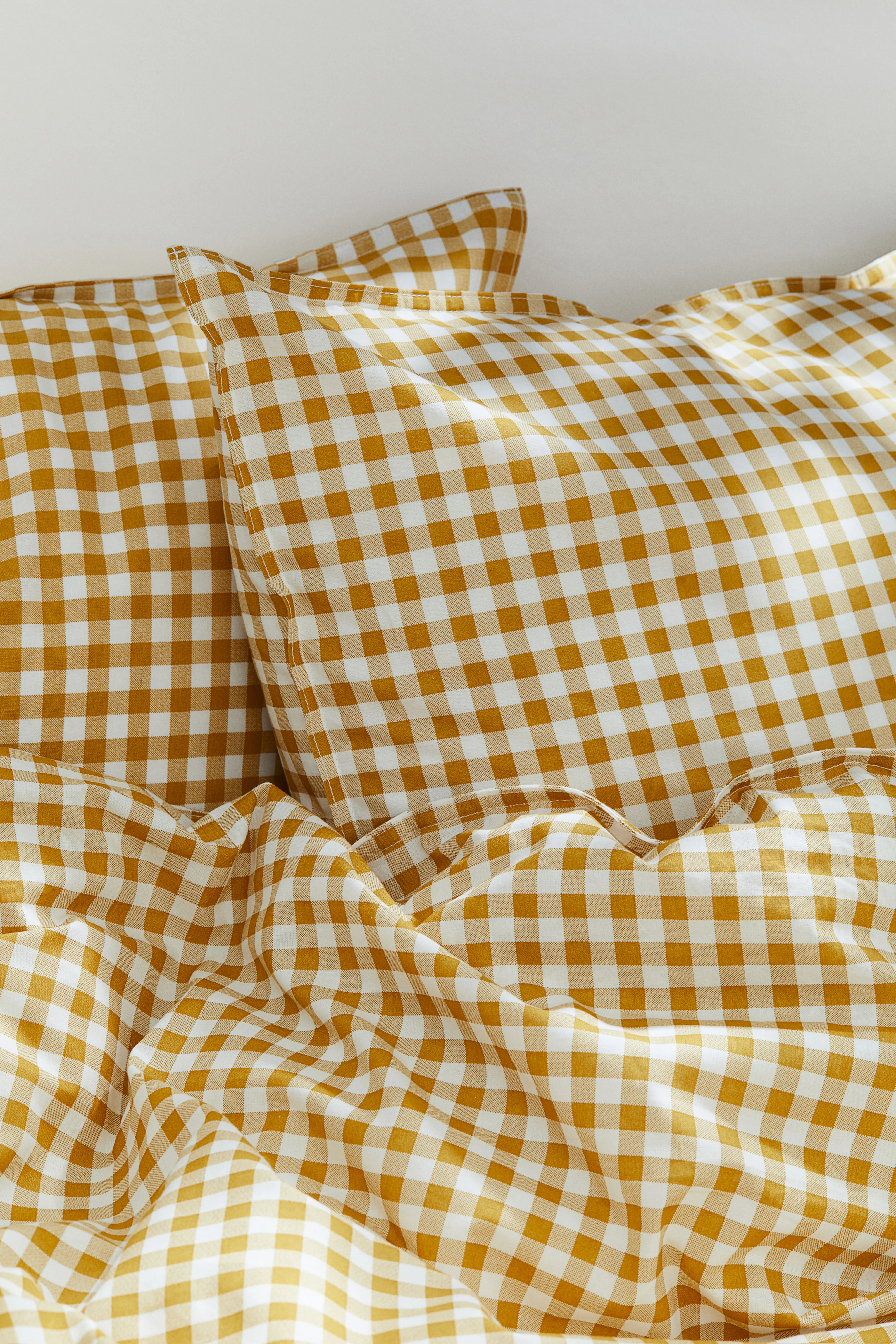 Patterned double/king size duvet cover set - Yellow/Gingham-checked - Home All | H&M GB