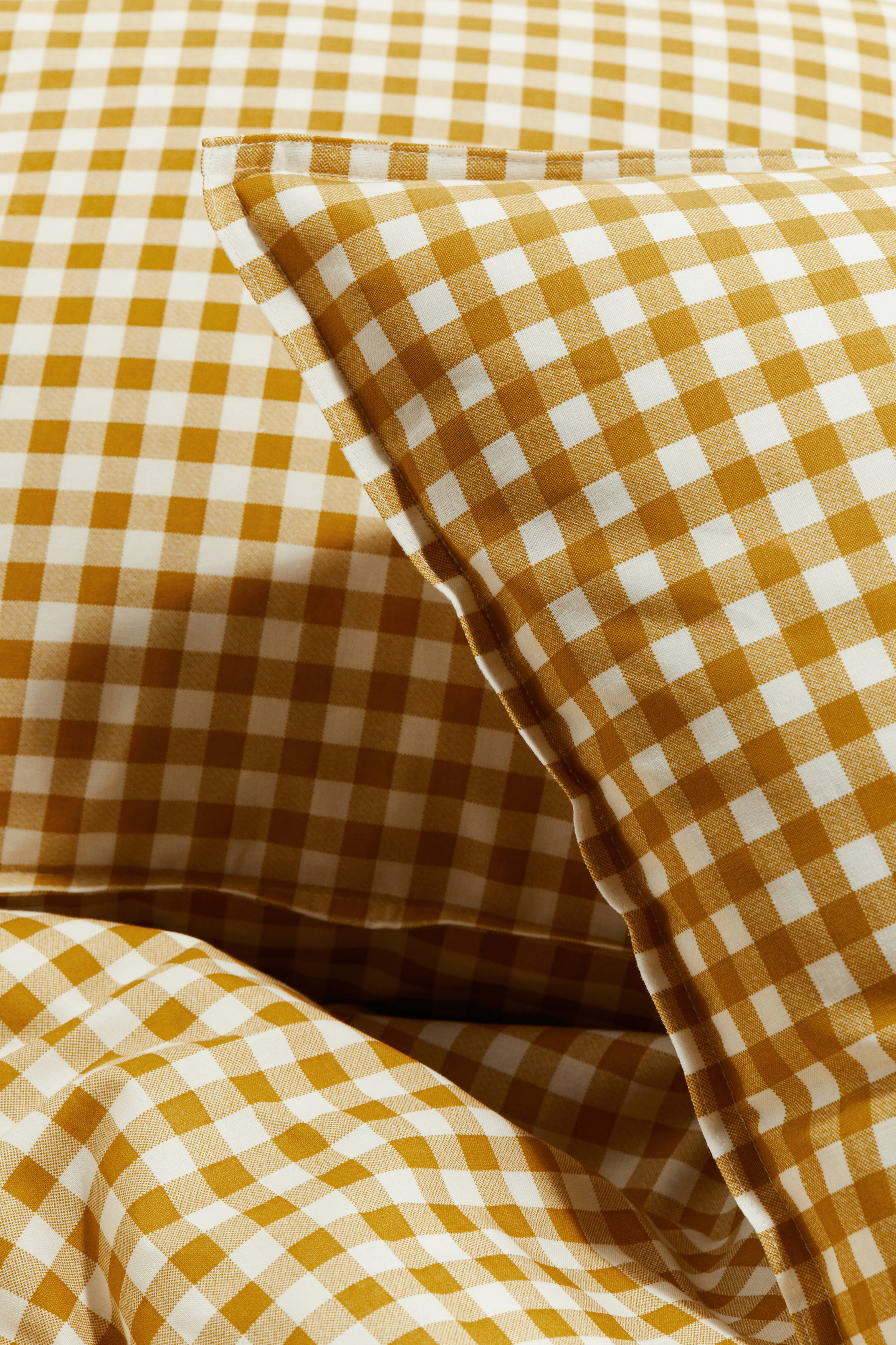 Patterned double/king size duvet cover set - Yellow/Gingham-checked - Home All | H&M GB