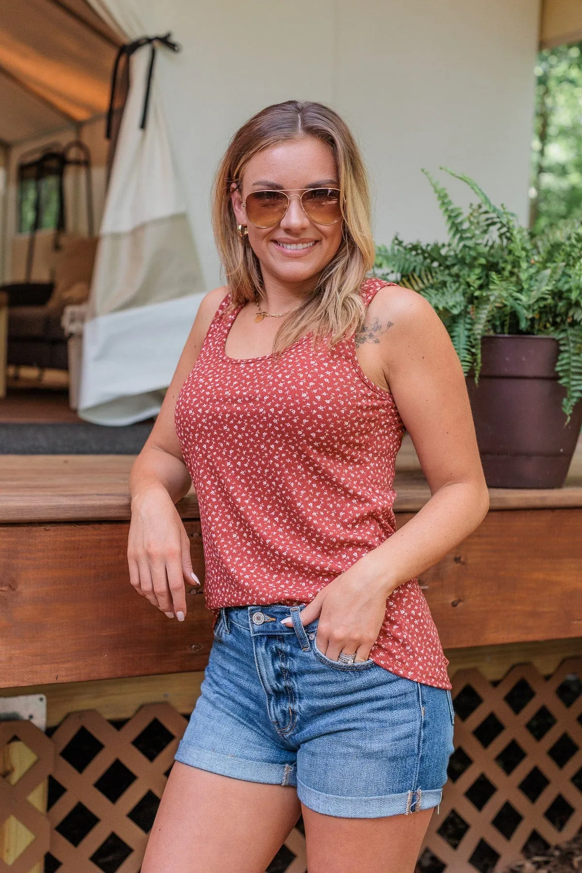 Perfect Poppies Floral Tank- Rust