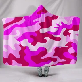 Pink Camouflage Plush Lined Wearable Hooded Blanket