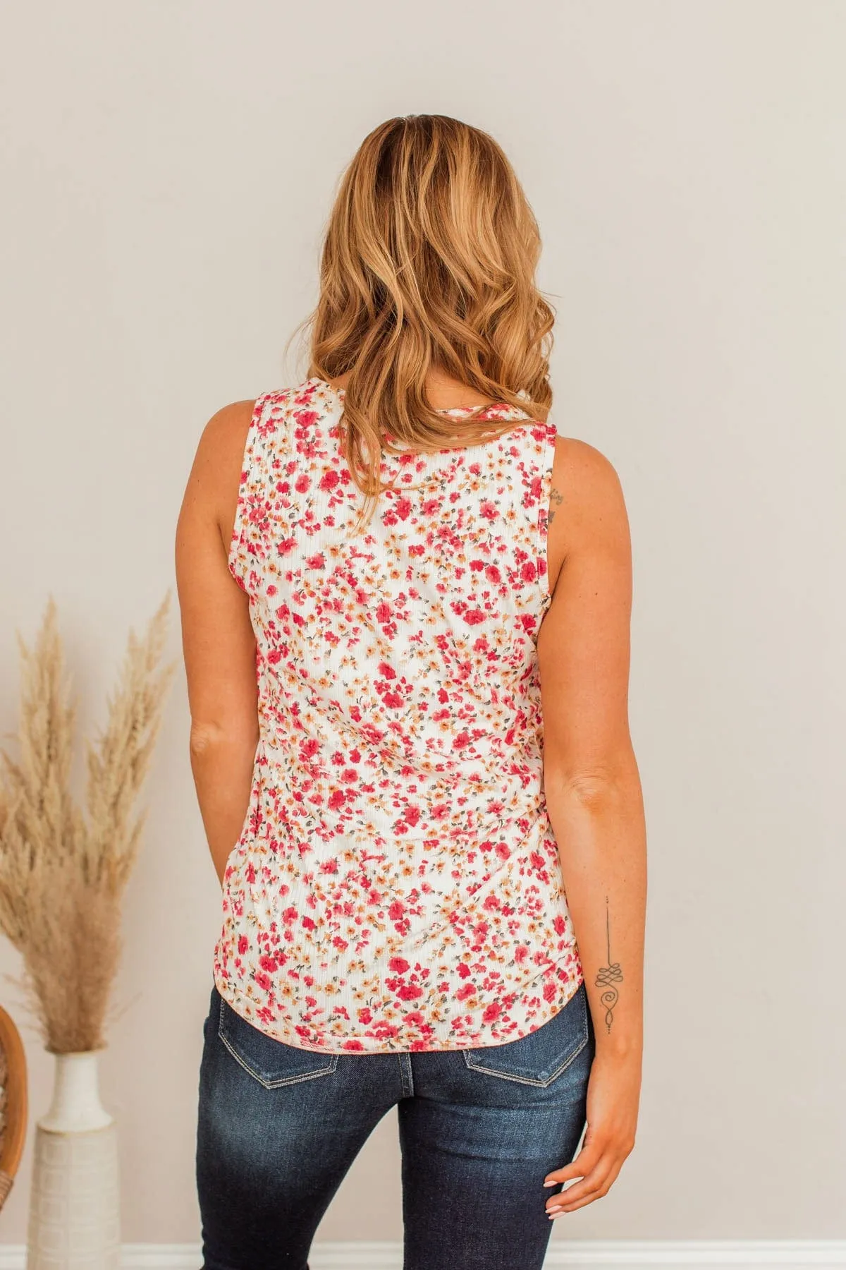 Pleasant Poppy Floral Tank- Ivory