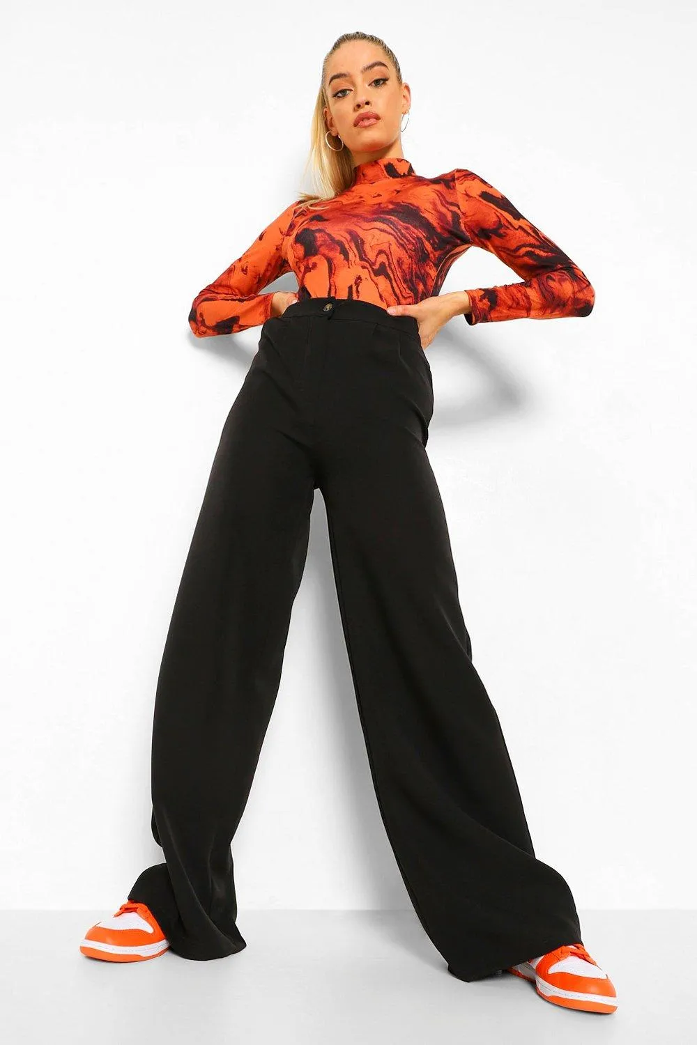 Pleat Front Wide Leg Woven Pants