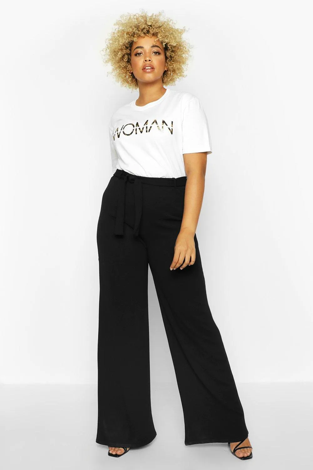 Plus High Waist Wide Leg Tie Side Pants