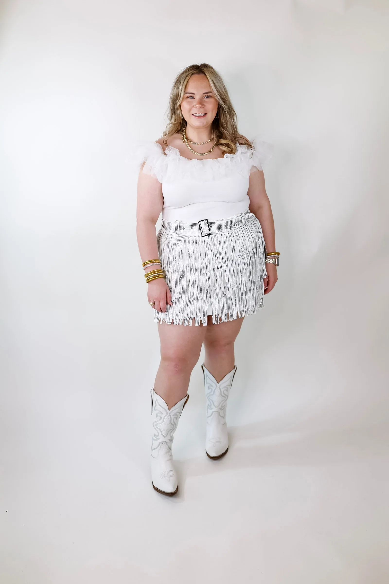 Pose For The Camera Tulle Upper Bodysuit in White