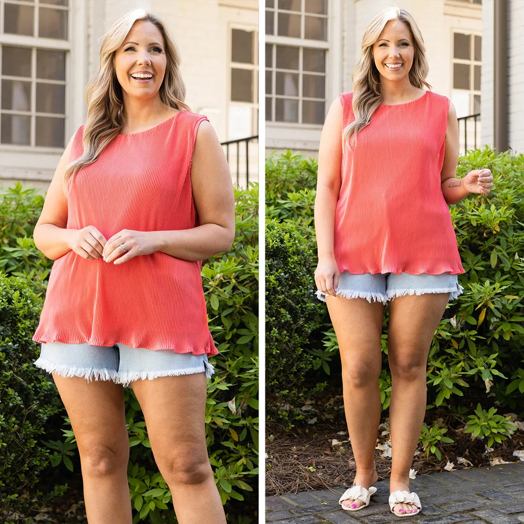 Pretty Pleats Tank, Coral