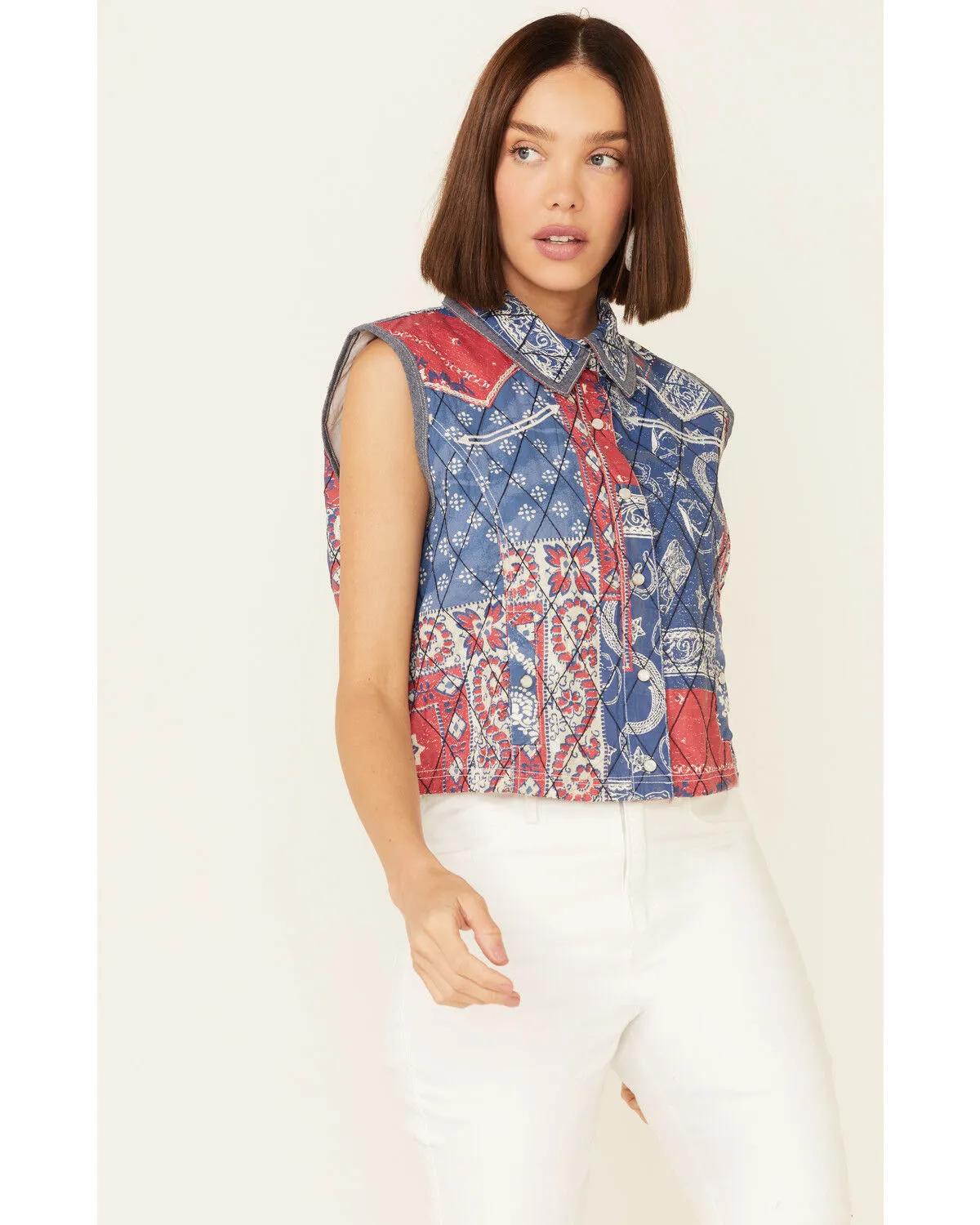 Product Name:  Double D Ranch Women's Multi Print Liberty & Justice For All Snap-Front Vest