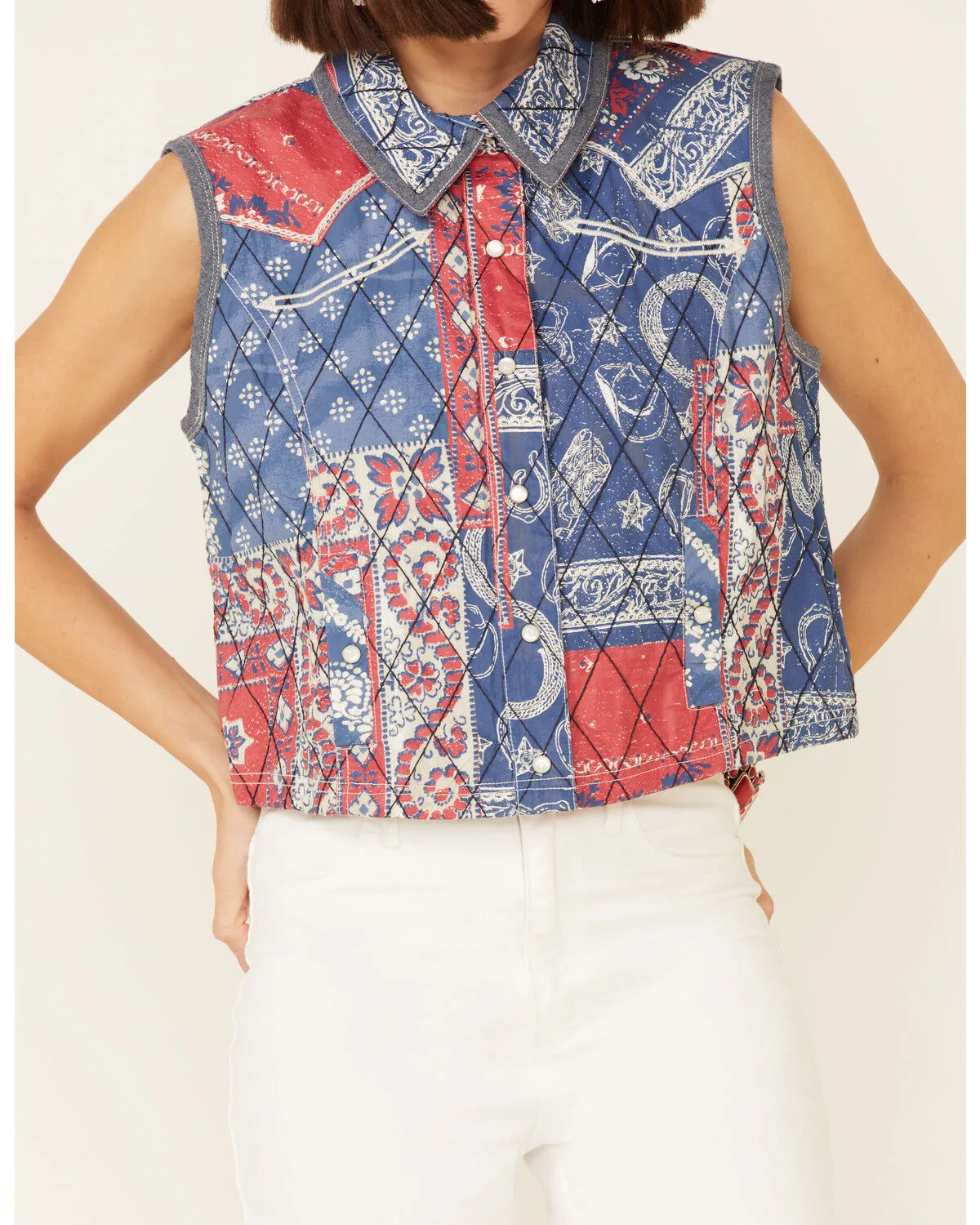 Product Name:  Double D Ranch Women's Multi Print Liberty & Justice For All Snap-Front Vest