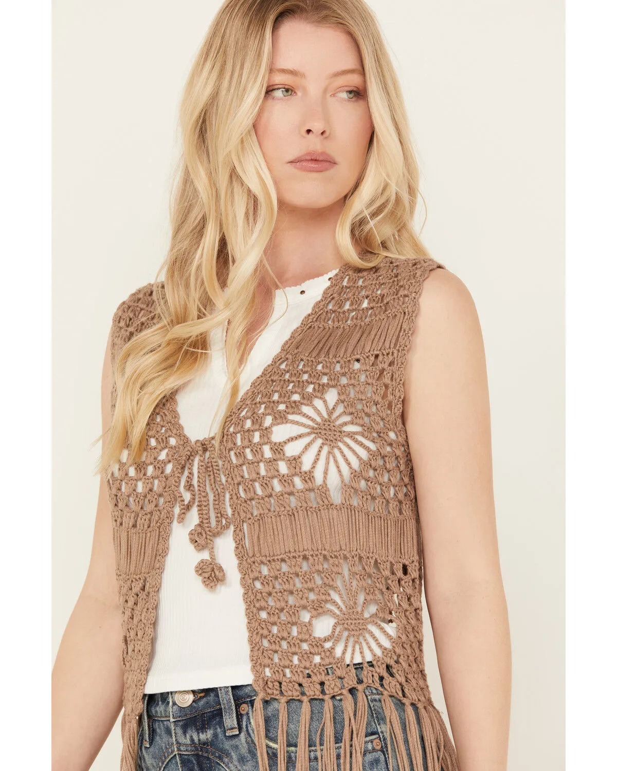 Product Name:  Rock & Roll Denim Women's Crochet Fringe Vest