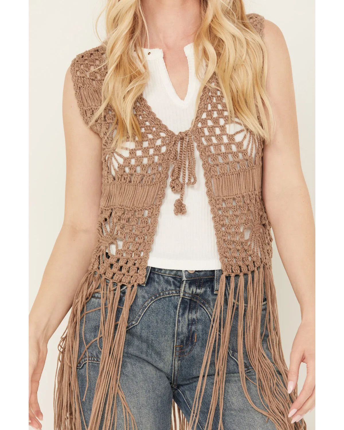 Product Name:  Rock & Roll Denim Women's Crochet Fringe Vest