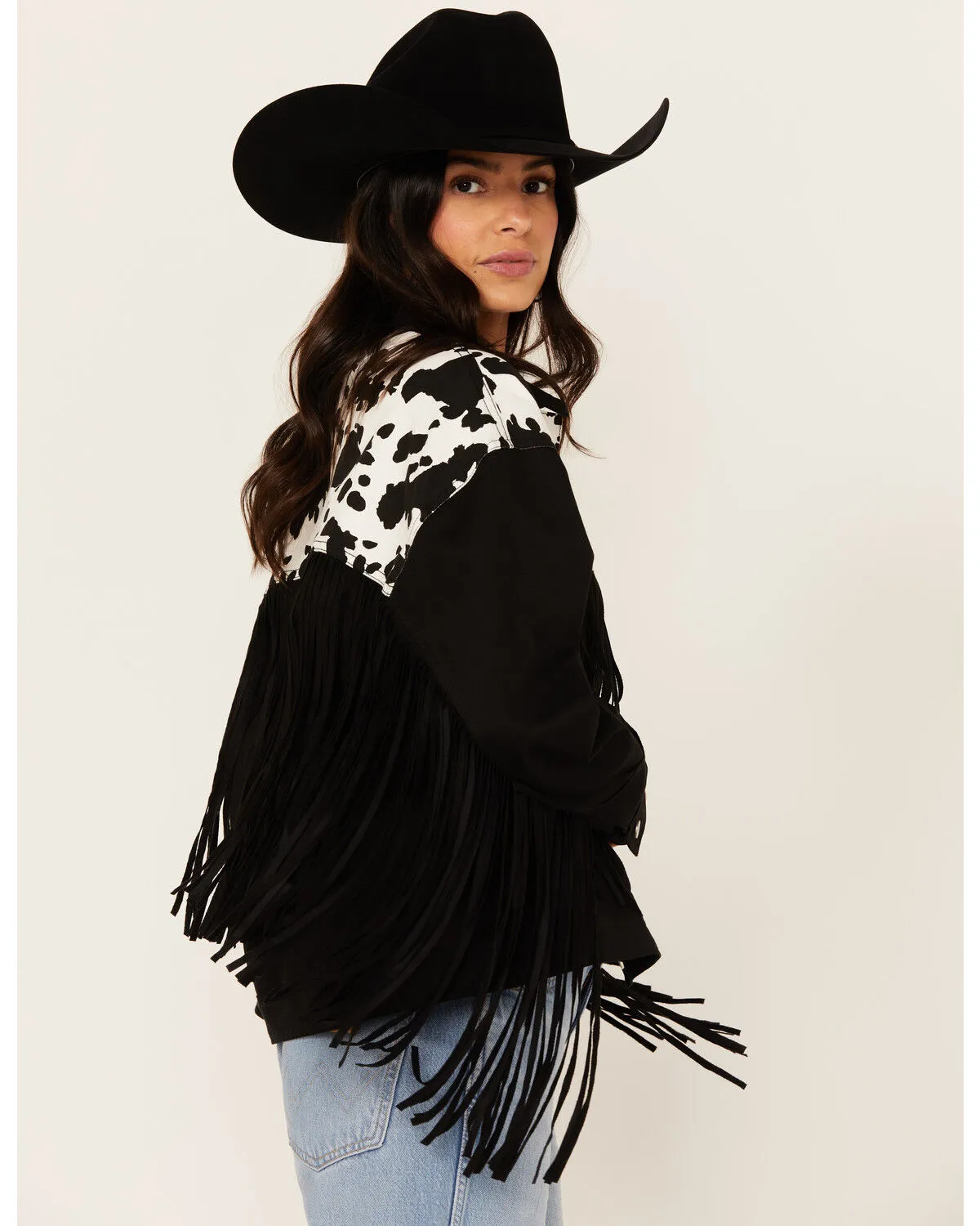 Product Name:  Saints & Hearts Women's Cow Print Fringe Jacket