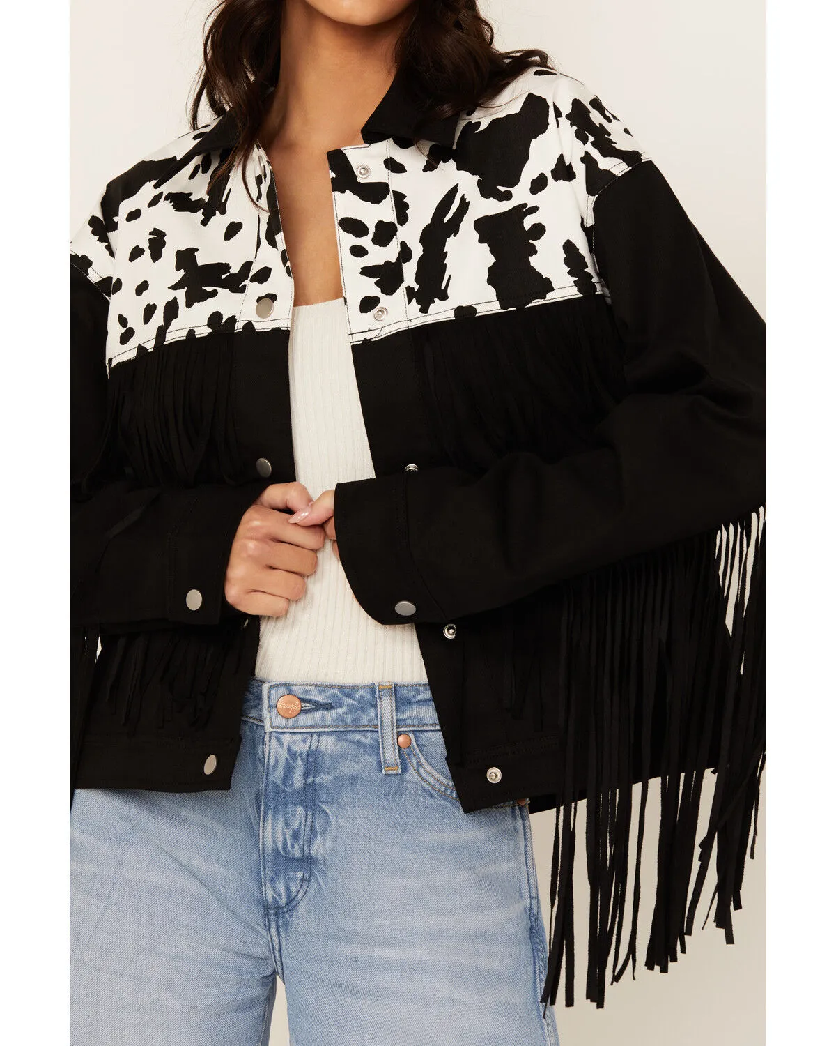 Product Name:  Saints & Hearts Women's Cow Print Fringe Jacket