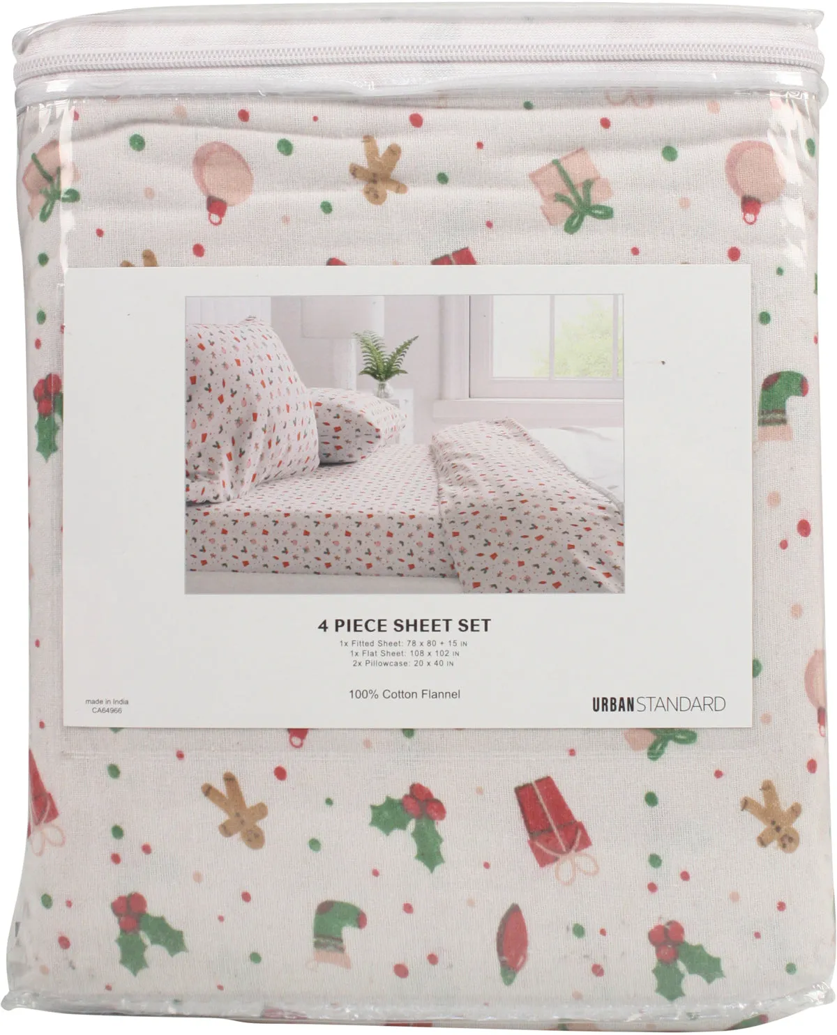 Queen Holiday Merry Collage Flannel Sheet Set