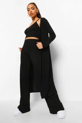 Rib Bralette Duster And Wide Leg Pants