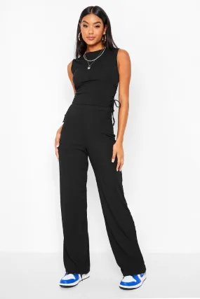 Rib Ruched Longline Top And Wide Leg Pants Coord