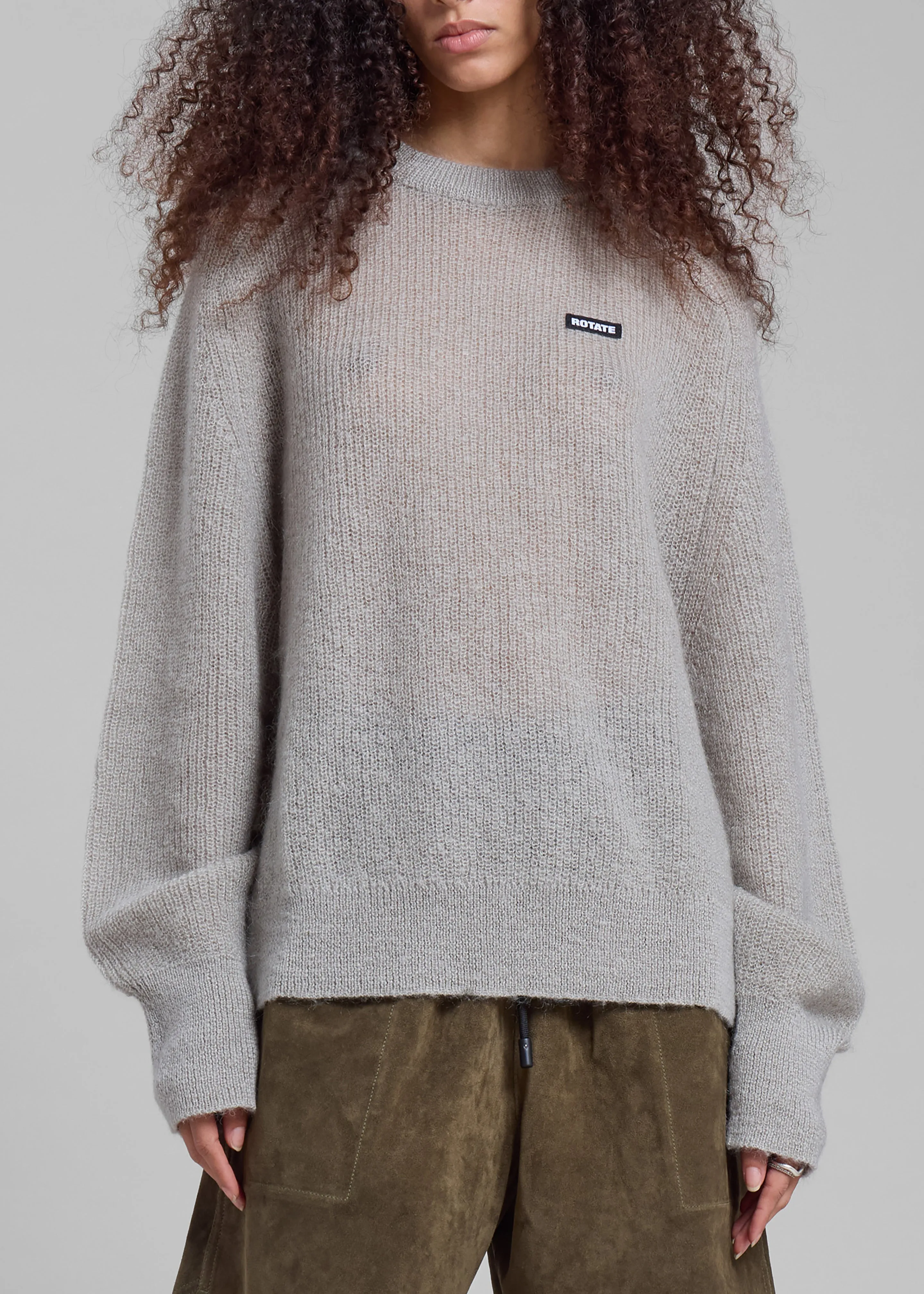 Rotate Light Knit Logo Sweater - Ghost Gray