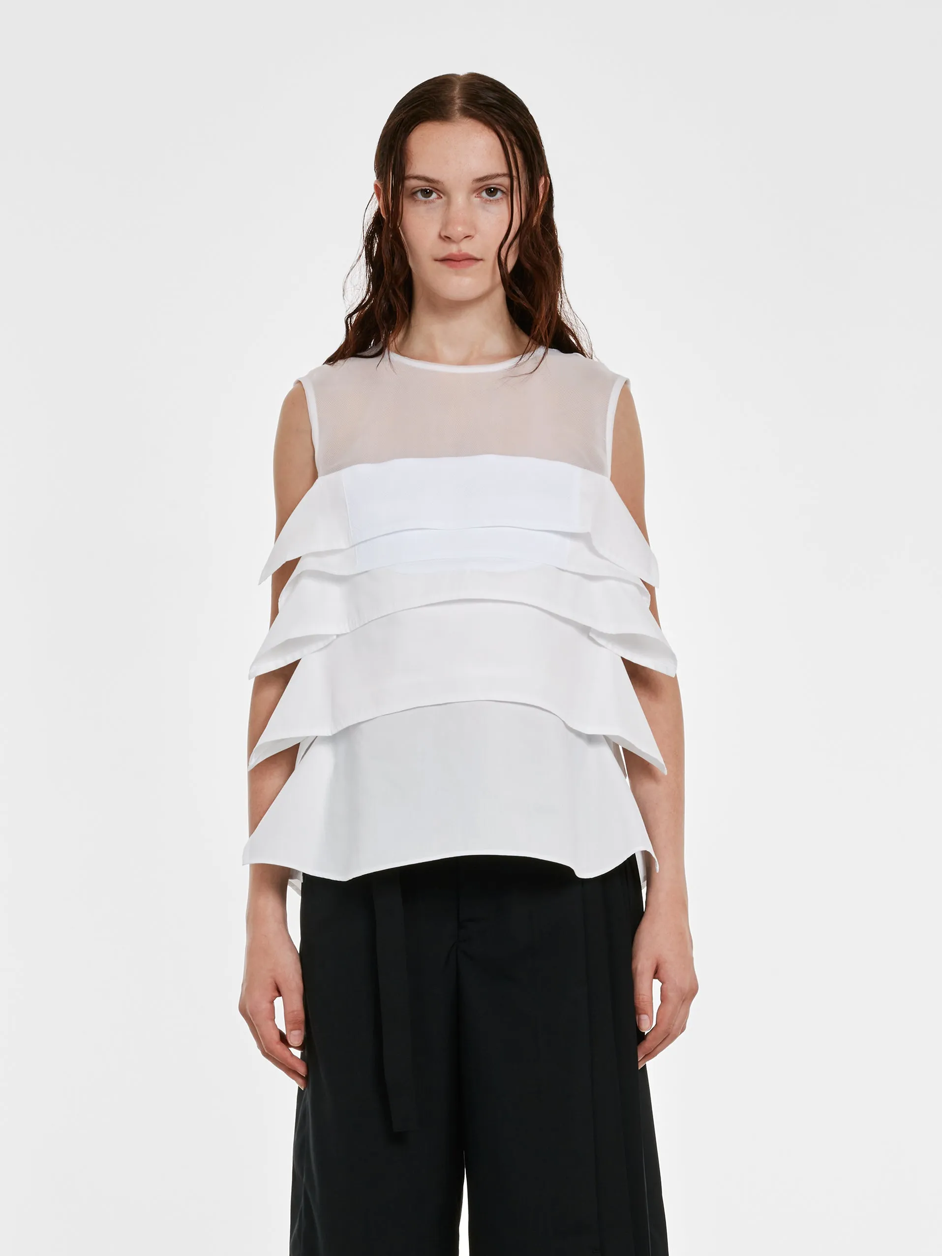 sacai Women’s Ruffled Sleeveless Top  White