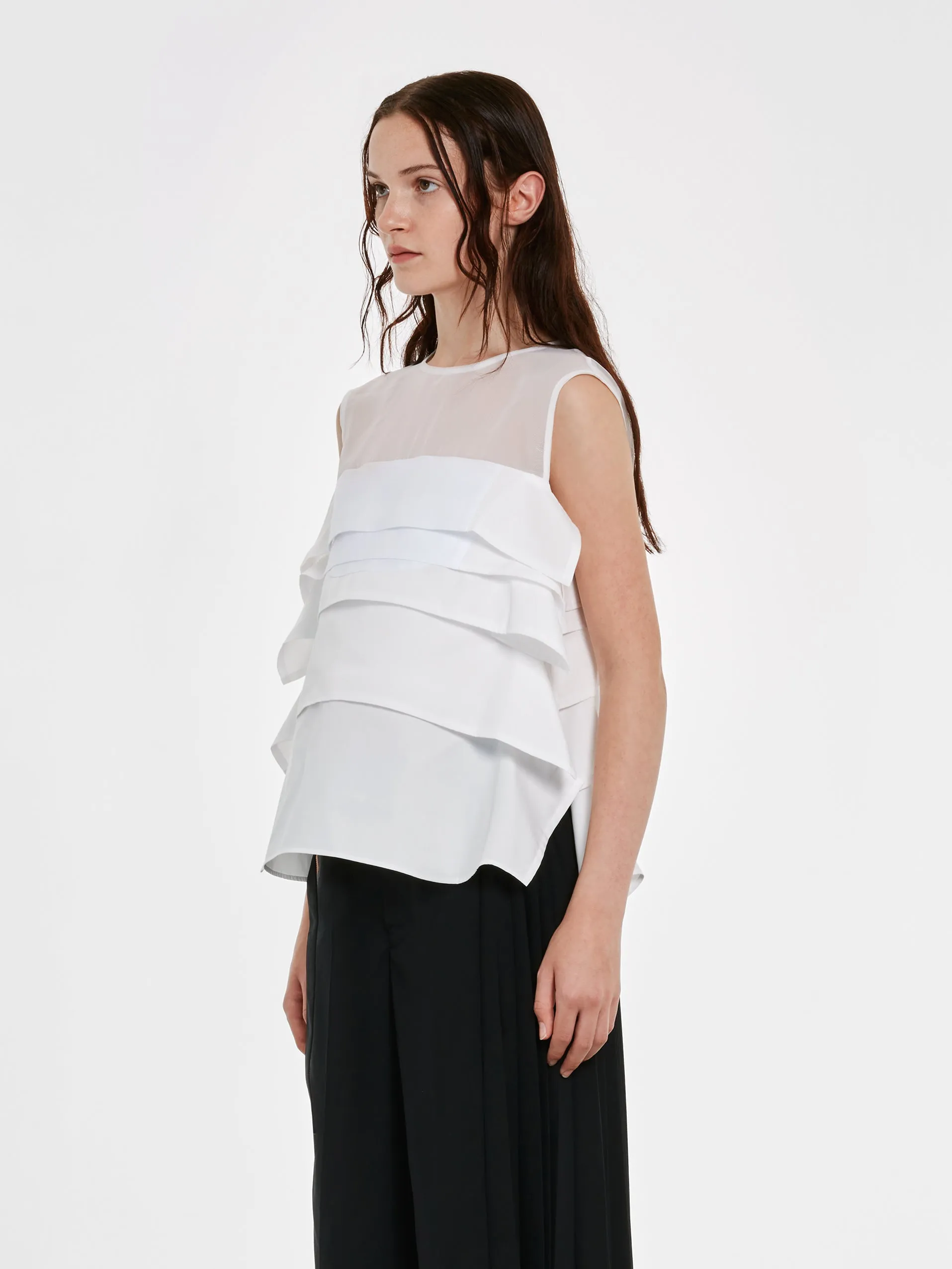 sacai Women’s Ruffled Sleeveless Top  White