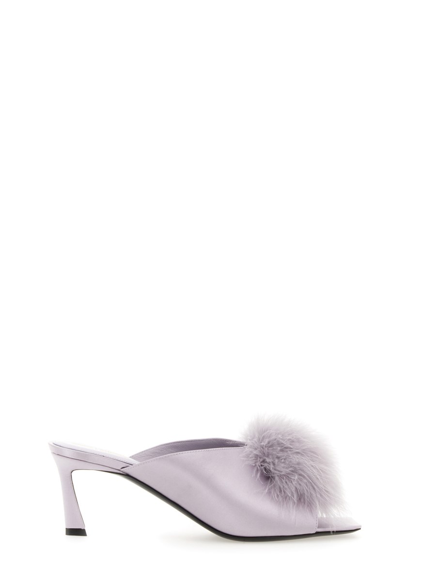 SAINT LAURENT    SATIN CREPE MULE MAE WITH FEATHERS