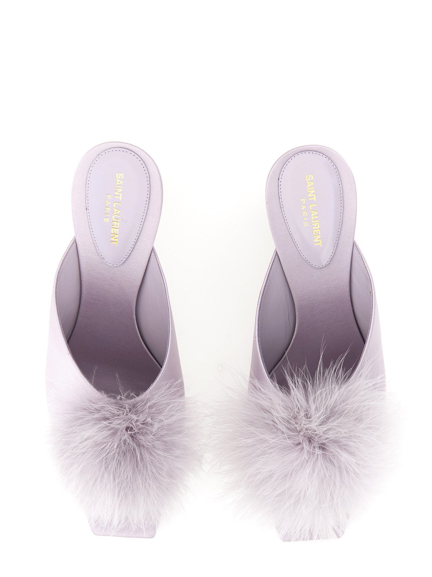 SAINT LAURENT    SATIN CREPE MULE MAE WITH FEATHERS